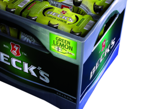 Crate label for Becks Green Lemon brand, produced by Constantia Labels, a division of Constantia Flexibles, which has purchased Australian company Pemara Labels.